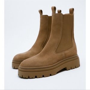 ZARA LEATHER SUEDE LUG ANKLE BOOTS